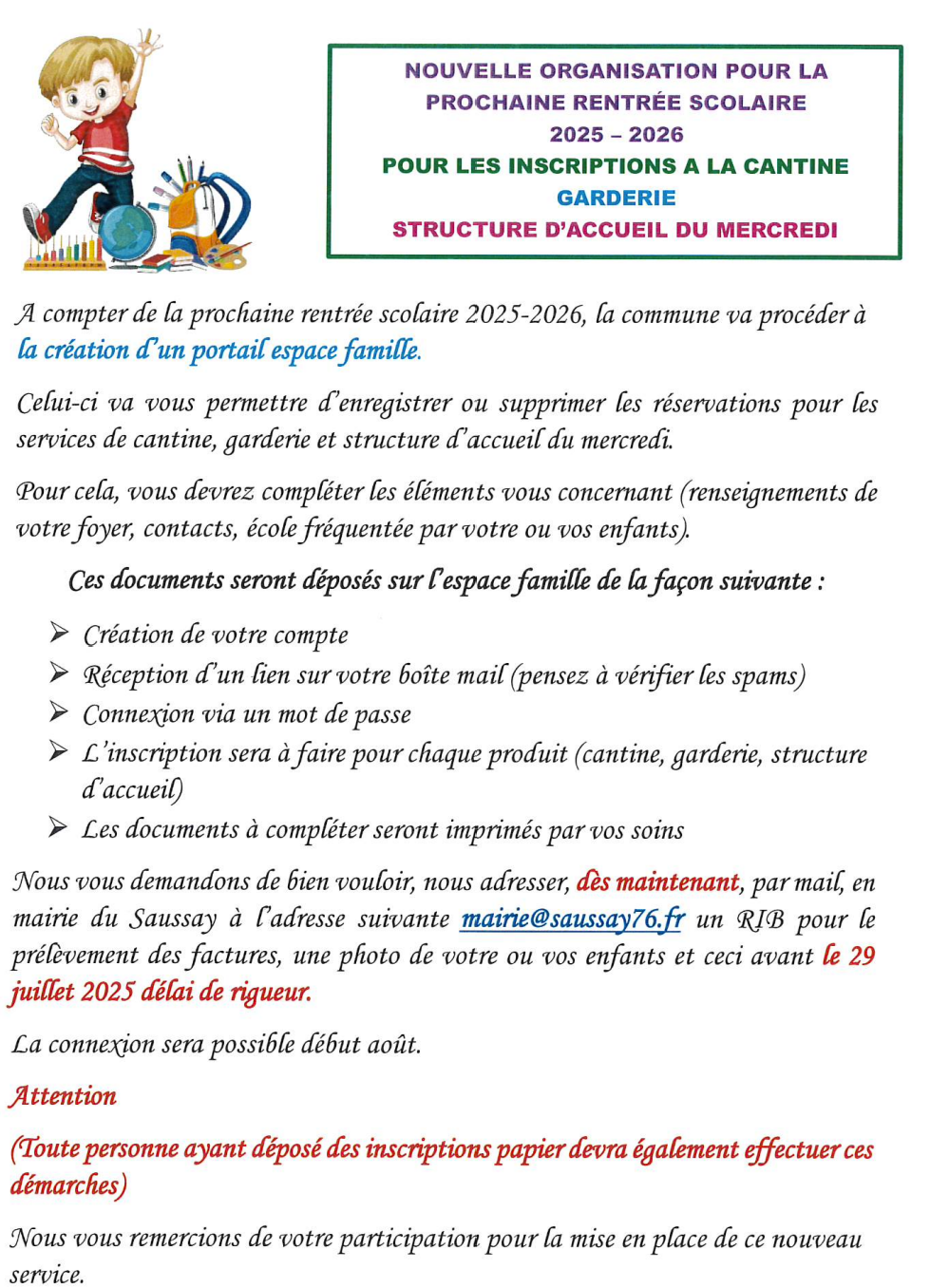 info structure d'accueil cantine garderie
